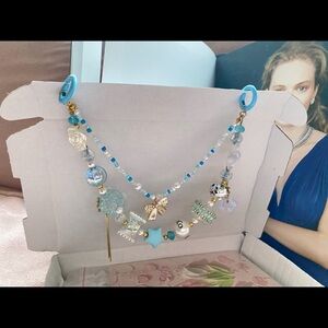 Blue Bag charm with CC Beads & double chain